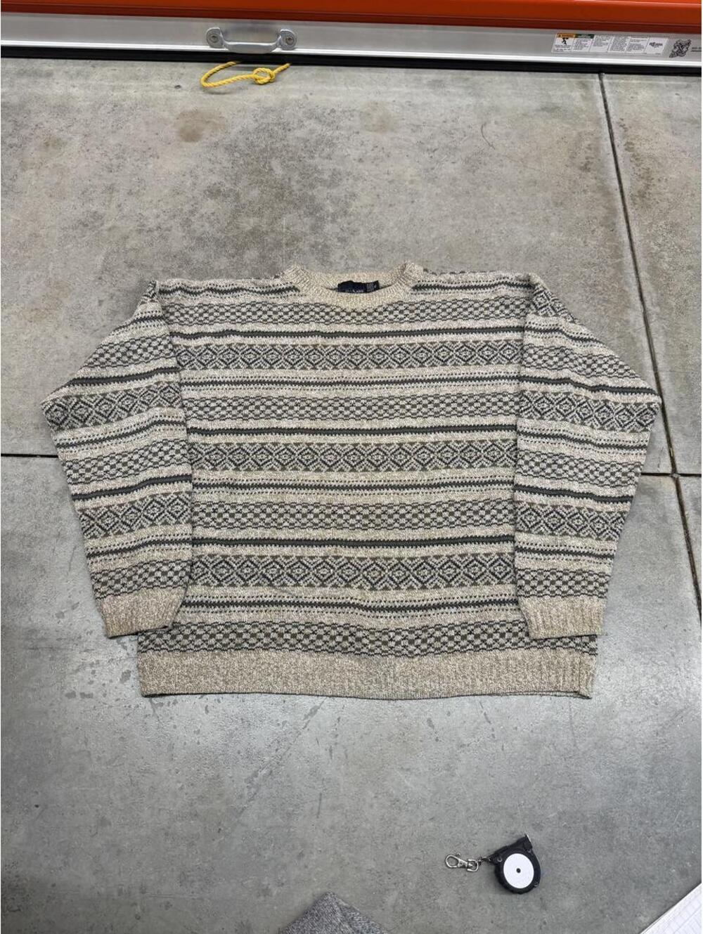vintage bill blass made in usa beige and grey striped knit sweater size xl